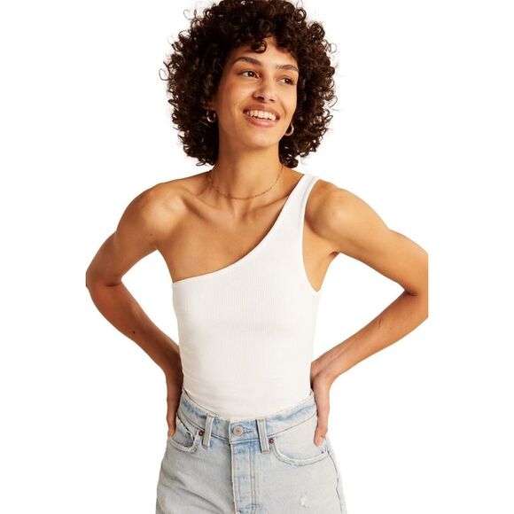 Abercrombie & Fitch Soft Collection White One Shoulder Bodysuit Size M - Picture 1 of 9